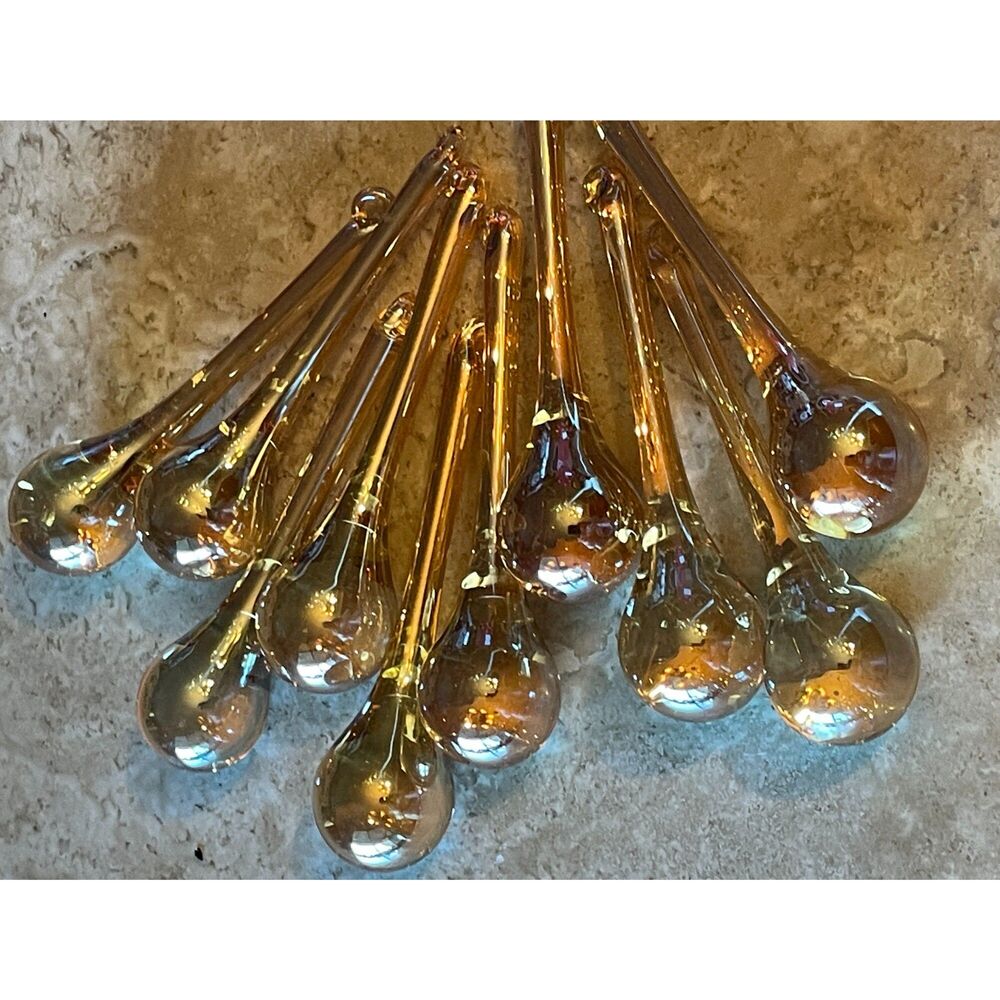 Iridescent Gold Champagne Glass Raindrop Ornaments 3" Set of 10